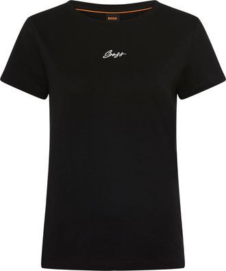 Boss Orange by Hugo Boss T-Shirt BOSS ORANGE Elove Embro Premium Damenmode, Damen, Gr. M (38), schwarz 001, Single Jersey, Obermaterial: 100% Baumwolle, unifarben, schmal norm