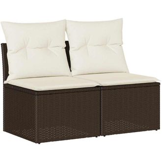 vidaXL Set Sof&aacute;s Jard&iacute;n Y Cojines 2 Pzas Rat&aacute;n Sint&eacute;tico Acacia Marr&oacute;n Vidaxl