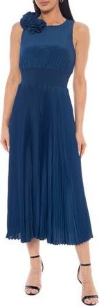 OLEG CASSINI Rosette Pleated A-Line Midi Dress in Navy at Nordstrom Rack, Size Medium