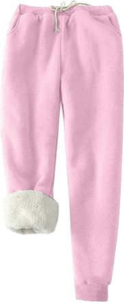 Generic AnnSemo Thermal Joggers Women Fleece Lined Trousers Elastic High Waisted Leggings Plain Lounge Wear Tapered Leg Pyjamas Pants Tracksuit Bottoms Black 