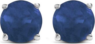 House of Brilliance 14K White Gold 5X5MM Round Blue Sapphire Solitaire Stud Earrings