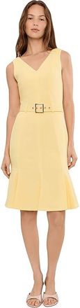 Calvin Klein Sleeveless Belted Founce Skirt Dress Womens Dress Lemon Ice : 12, Polyester/Spandex