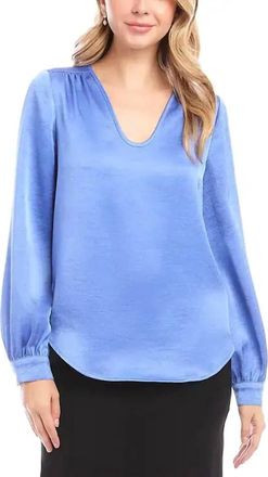 Karen Kane Satined Shirred Blouse In Periwinkle