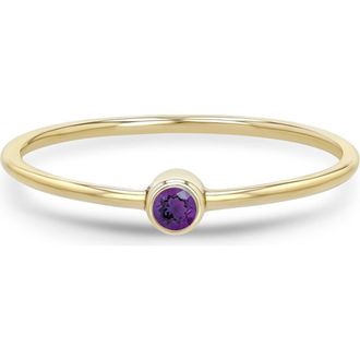 Zo&euml; Chicco 14K Gold Bezel Birthstone Stacking Ring in Yellow Gold/Amethyst at Nordstrom, Size 8
