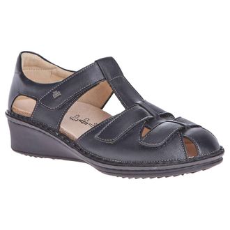 Finn Comfort Funen Leather Womens Hook and loop Sandals - Black - Size:UK 5.5