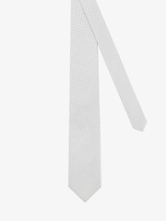 Tom Ford Mens Silk Tie Geometric Pattern Silver Cotton Ties & Bow