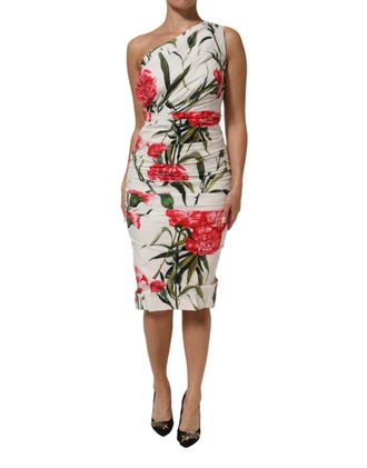 Dolce & Gabbana Womens White Floral One Shoulder Sheath Dress Co+03