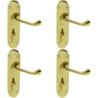 Loops 4x PAIR Victorian Upturned Lever on Bathroom Backplate 170 x 42mm Polished Brass in Metallics