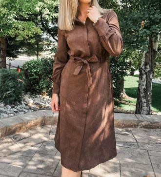 Tribal Long Sleeve Shirt Dress In Cocoa