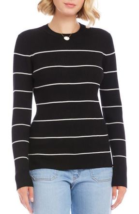 Karen Kane Stripe Rib Crewneck Sweater in Black/Off White at Nordstrom, Size X-Large