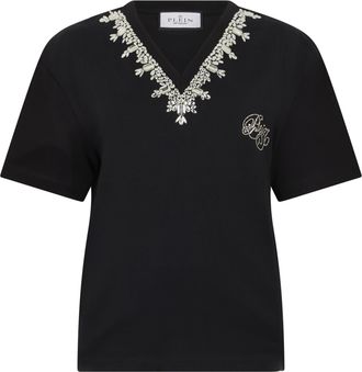 Philipp Plein Man Fit V-Neck T-Shirt Crystals