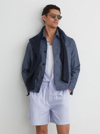 Reiss Soft Blue Cotton-blend Drawstring Pinstripe Shorts, Xxl