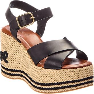 Chlo&eacute; Sand Raffia & Leather Wedge Sandal