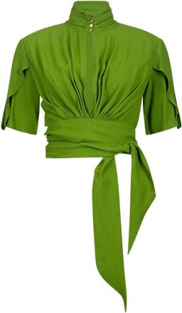 Elisabetta Franchi Blouse met Plooiing - Dames - Blouses - Groen - XS - Overhemden
