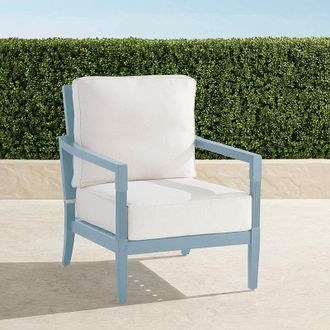 Frontgate Winhill Lounge Chair with Cushions in Glacier Aluminum - Quick Dry, Restored Mediterranean Blue - Frontgate
