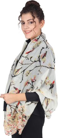 World of Shawls Winter Christmas Robin Bird Print Girls Lady Women Colorful Long Cute Scarf Wraps Shawl Soft Scarves Maxi (148 Cream)