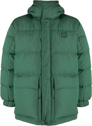 Maison Kitsun&eacute; Nylon Pufferjack met Capuchon en Ton-sur-Ton Fox Head Patch - Heren - Winterjassen - Groen - M - Nylon - Jassen