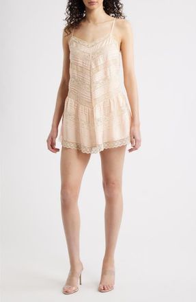 LoveShackFancy Bessette Lace Detail Silk Minidress in Petal Peach at Nordstrom, Size 10