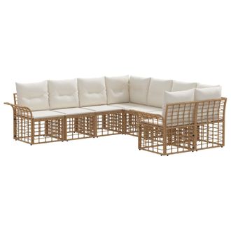 vidaXL Conjunto De Sof&aacute;s De Exterior 8 Pcs Natural Y Crema Poli&eacute;ster Vidaxl