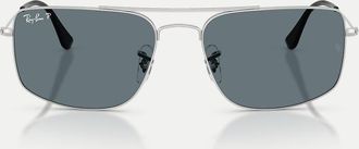 Ray-Ban Explorer III - Occhiali da sole squadrati color argento con lenti blu polarizzate