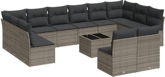 vidaXL Set Sof&aacute;s De Jard&iacute;n Con Cojines 13 Piezas Rat&aacute;n Sint&eacute;tico Gris Vidaxl