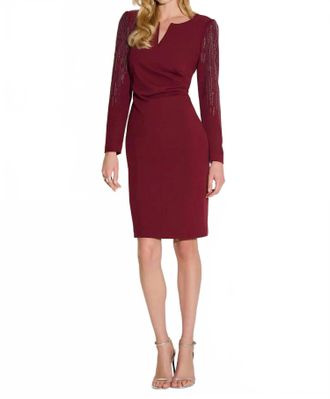 Joseph Ribkoff V Neck Embellished Long Sleeve Sheath Dress In Merlot