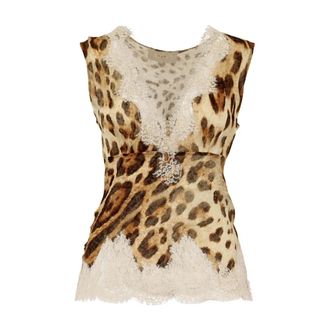 Ermanno Scervino Sleeveless Tops, female, Multicolor, Size: XS Sleeveless Lace-Trim Top