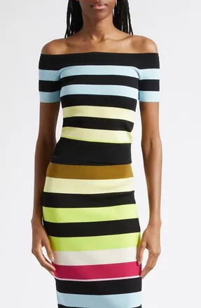 Christopher John Rogers Stripe Off the Shoulder Knit Top in Haze Multi at Nordstrom, Size X-Small