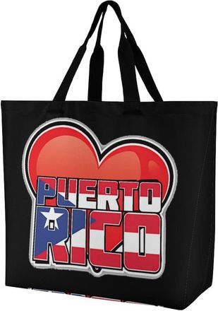 Generic I Love PR U.S. State Large Reusable Shopping Bag Lightweight Foldable Tote Bags Washable Shoulder Handbag