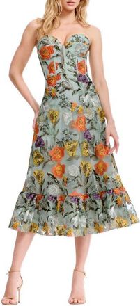 Dress The Population Carina Floral Embroidered Strapless Cocktail Dress in Sage Multi at Nordstrom, Size Xx-Small