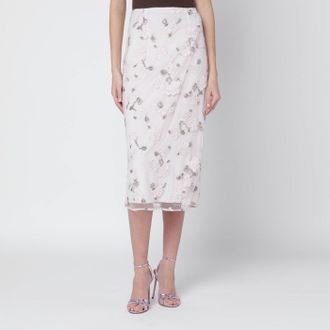 Rotate Pink Skirt With Floral Embroidery