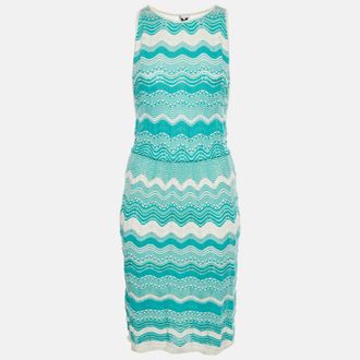 M Missoni White/turquoise Zig Zag Knit Sleeveless Midi Dress