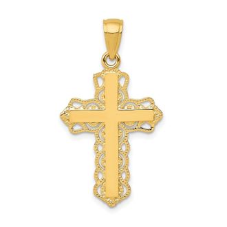 Diamond2Deal 14k Yellow Gold Lace Trim Cross Pendant