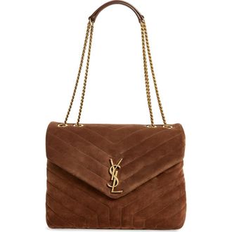 Saint Laurent Medium Lou Matelass&eacute; Suede Shoulder Bag in Brown Coffee at Nordstrom