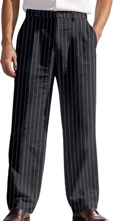 Generic Casual Trousers for Men Mens Slim Striped Casual Tapered Pant Pinstripe Wrinkle Suit Pant Lightweight Business Dress Trousers(Black,3XL)