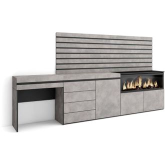 Skraut Home Skraut Home - Tocador, Dormitorio Habitaci&oacute;n, 284x145x35 Cm, Con Caj&oacute;n, Chimenea El&eacute;ctrica Xxl, C&oacute;moda, Cajonera, Listones Decorativos, Estilo Moderno