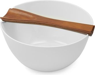 Nambé Quatro Salad Bowl with Servers in Acacia/Bone at Nordstrom