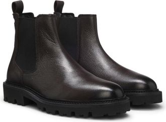 BOSS Grained leather boots with elastic side panels