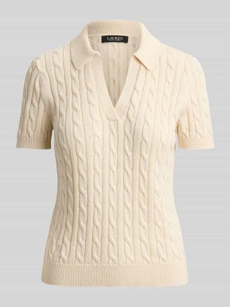 Lauren Ralph Lauren Regular Fit Poloshirt aus gewebtem Baumwoll-Mix in Ecru, Gr&ouml;&szlig;e XL