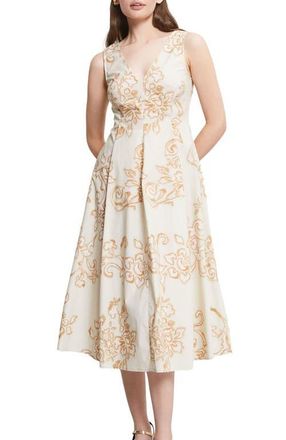 ottod'Ame Printed Poplin Midi Dress in Ecru at Nordstrom, Size 40 It