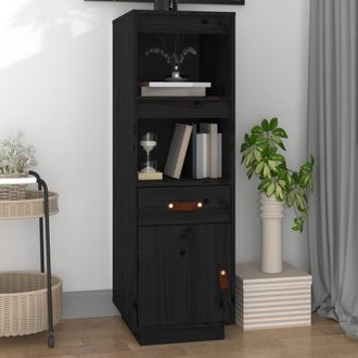 vidaXL Aparador Alto De Madera Maciza De Pino Negro 34x40x108,5 Cm Vidaxl
