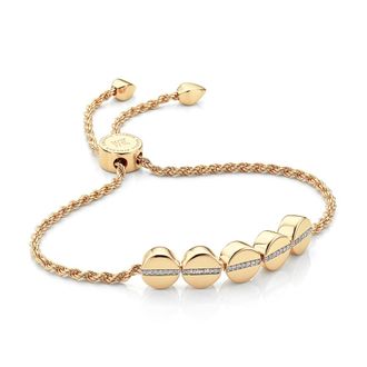 Monica Vinader Gold Linear Bead Diamond Row Friendship Chain Bracelet Diamond