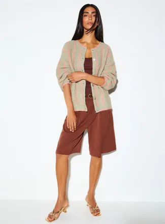 Icone Womens Vertical stripe wool-blend Cardigan Sweater
