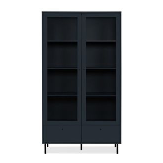Calicosy Vitrina de 2 puertas de cristal y 2 cajones azul marino - A183 cm