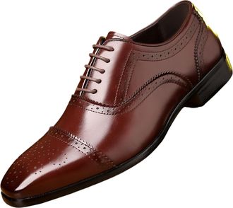 Generic Mens Leather Lace Up Cap Toe Brogue Oxfords Comfortable Low Heel Classic Business Wedding Dress Shoes Fashion Oxford Derby Shoes (11.5,Wine red)