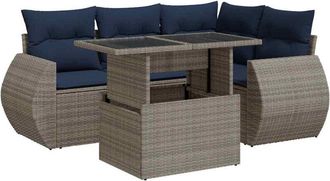 vidaXL 5 Piece Garden Sofa Set with Cushions Grey Poly Rattan Acacia Vidaxl