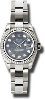 Rolex Lady Datejust 26 Black Mother of Pearl Dial 18K White Gold Oyster Bracelet Automatic Watch 179179BKMDO