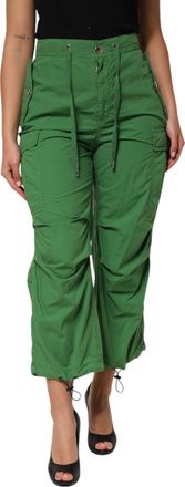 Dolce & Gabbana Womens Cotton High-Waist Cargo Pants Green Elastane