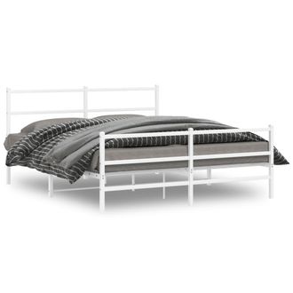Berkfield Home Metal Bed Frame without Mattress with Footboard&not;White 150x200cm in White | Size: 150x200 cm
