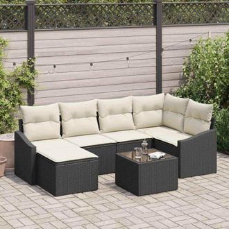 vidaXL Conjunto De Sof&aacute; De Jard&iacute;n 7 Pcs Negro Polirat&aacute;n Vidaxl